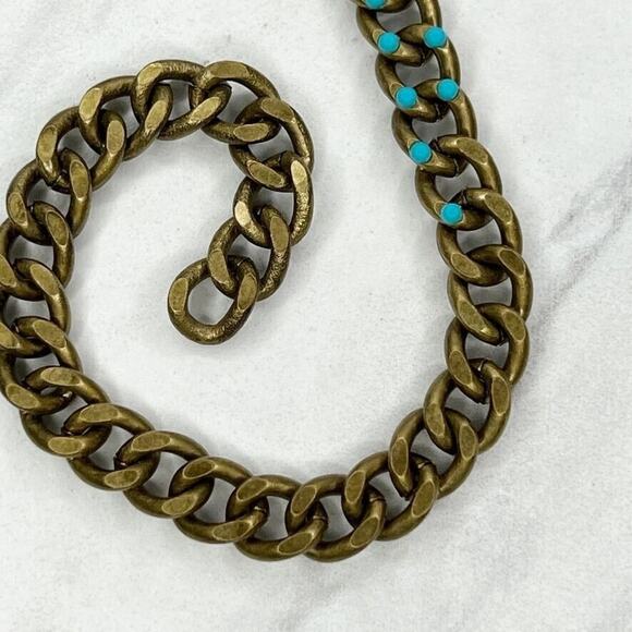 Premier Designs Gold Tone Blue Rhinestone Studded Chain Link Necklace - Picture 9 of 11
